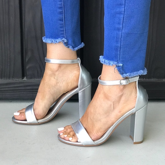 Boutique Shoes - NIB Metallic Barely There Strap Block Heel Sandal